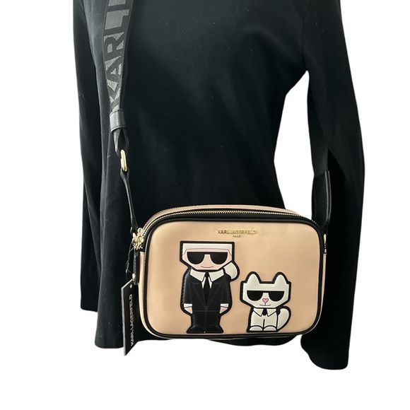 Karl Lagerfeld Black and Cream (Fawn) Crossbody Bag featuring Choupette - Picture 4 of 13